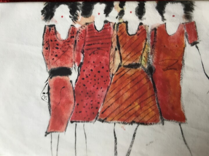 Women in red 绘画, 11.8x17.7 in