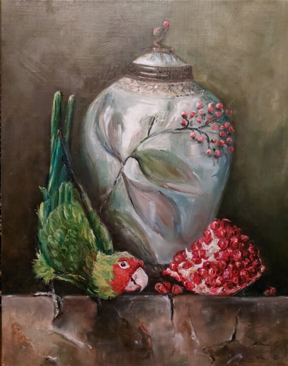 Натюрморт с попугаем 绘画, 19.7x15.8 in