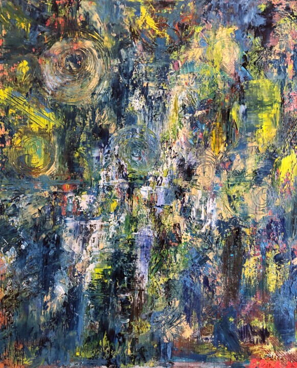 Painting titled "Circle" by O. Bar, Original Artwork, Oil Mounted on Wood Stretcher frame