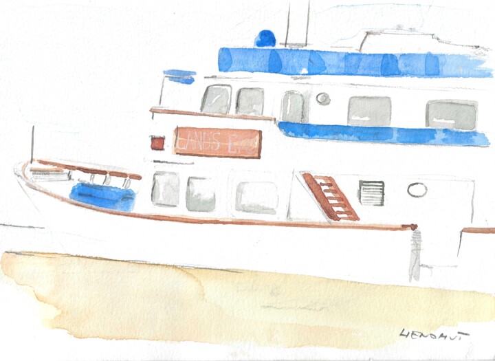 Motot Yacht Land's End in Nice Harbour 绘画, 8.3x11.4 in