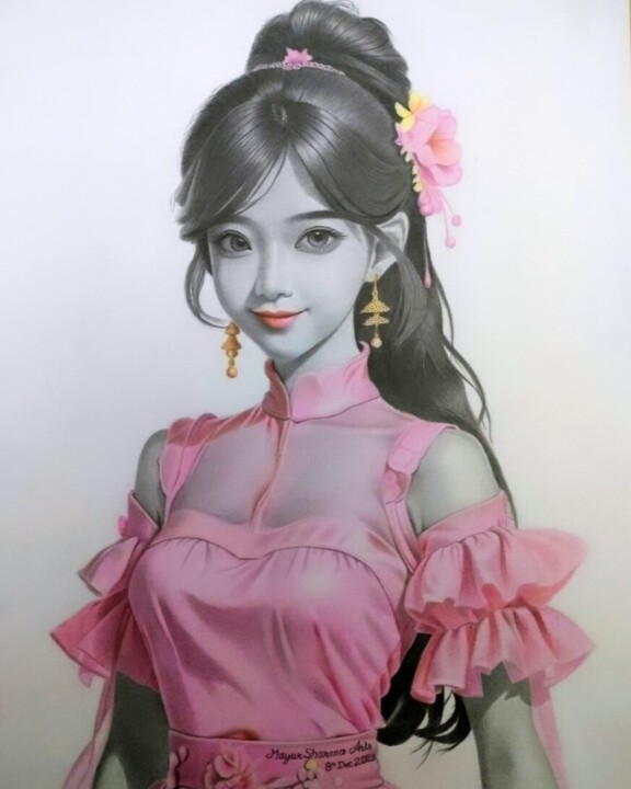 Drawing titled "Barbei Girl" by Mayur Sharma Art, Original Artwork, Pencil