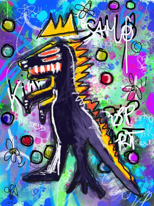 Basquiat Peinture Pop Art Numérique Urban Graffiti Dinosaure 数字艺术, 16.5x11.7 in