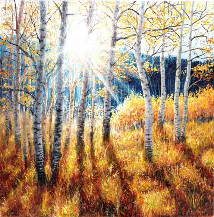 birch forest Painting, 15.8x15.8 in