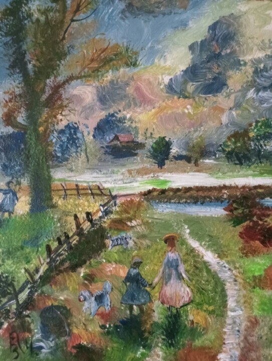Peinture intitulée "Une maman sur le ch…" par Audran, Œuvre d'art originale, Acrylique