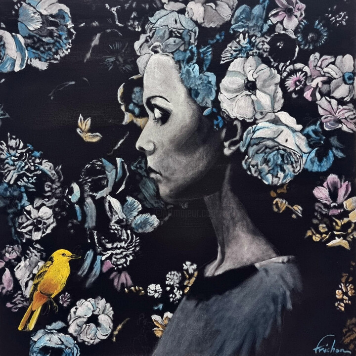portrait au serin 绘画, 19.7x19.7 in