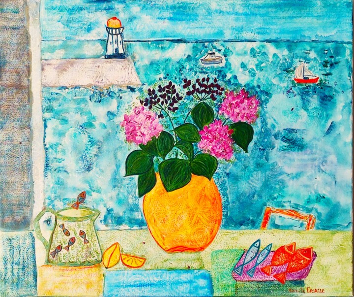 VUE MATINALE SUR LE PORT 绘画, 18.1x21.7 in