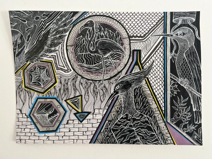 BLACK BIRDS 绘画, 11.7x16.5 in