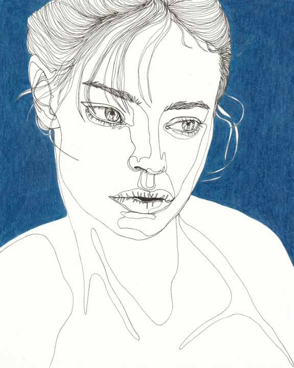 Portrait de femme bleu 图画, 9.7x8 in