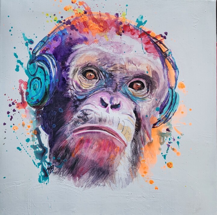 Le singe connecté 绘画, 19.7x19.7 in