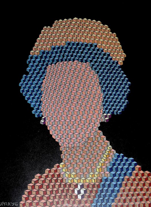 Elizabeth II on a black background 绘画, 31.5x23.6 in
