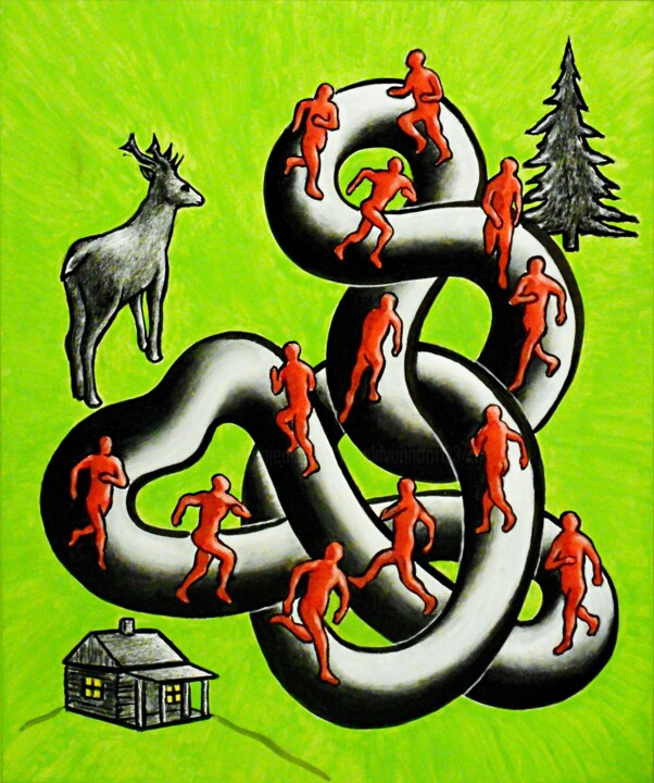 Schilderij getiteld "Walking in Cirkels…" door Noël Van Hoof, Origineel Kunstwerk, Olie
