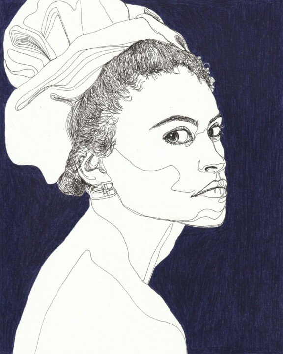 Portrait de femme indigo 图画, 10x8 in