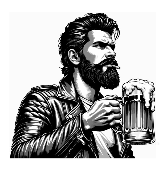 portrait of a man drinking a mug of beer 数字艺术
