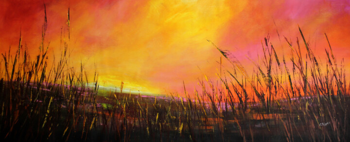 "Sunset #8" 绘画, 35x82.7 in