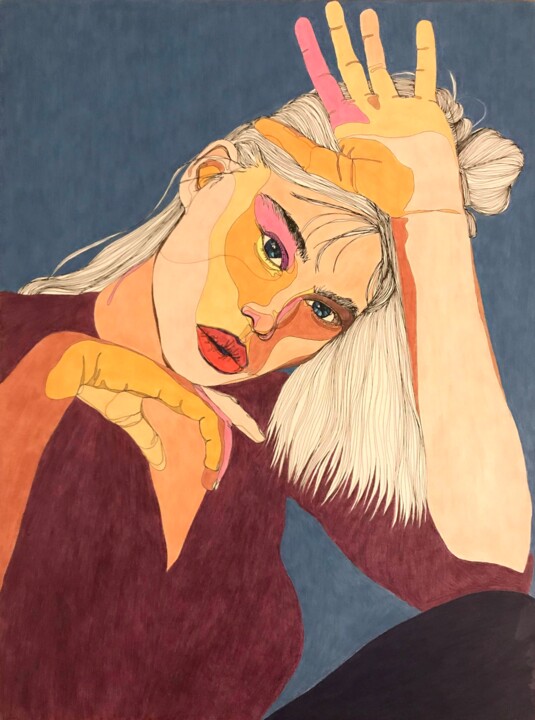 Portrait linéaire coloré 2 图画, 15.8x11.8 in