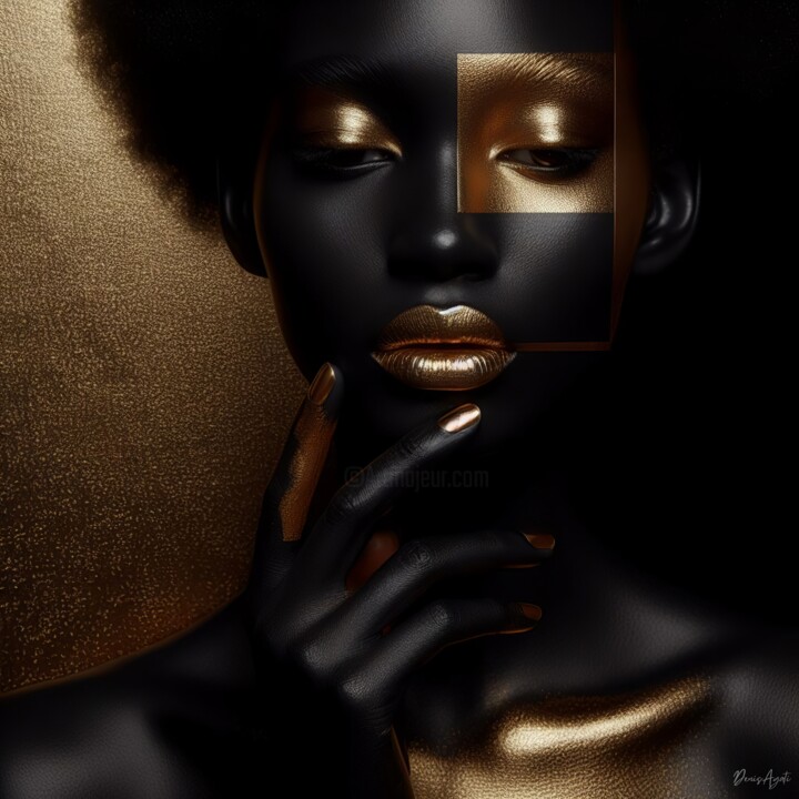 African american woman with golden make-up. 数字艺术