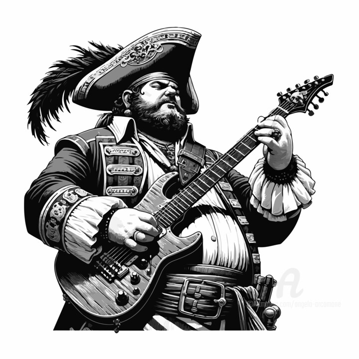 pirate man playing the electric guitar 数字艺术