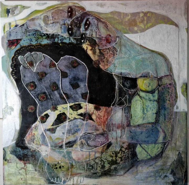 4 eyes,1 look 绘画, 27.6x27.6 in