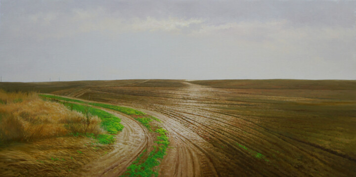 "Поле" Painting, 23.6x47.2 in