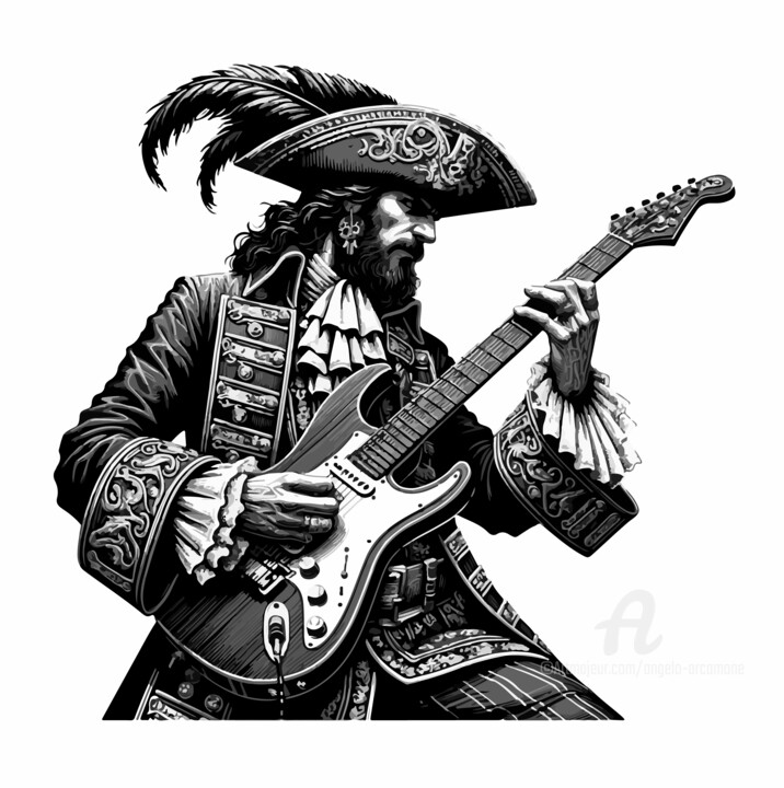 portrait pirate man and electric guitar 数字艺术