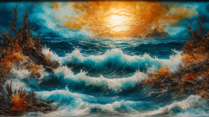 数字艺术 标题为“Stormy ocean” 由Vintagevista, 原创艺术品, 油