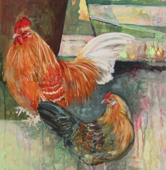 Hahn und Henne 绘画, 19.7x19.7 in