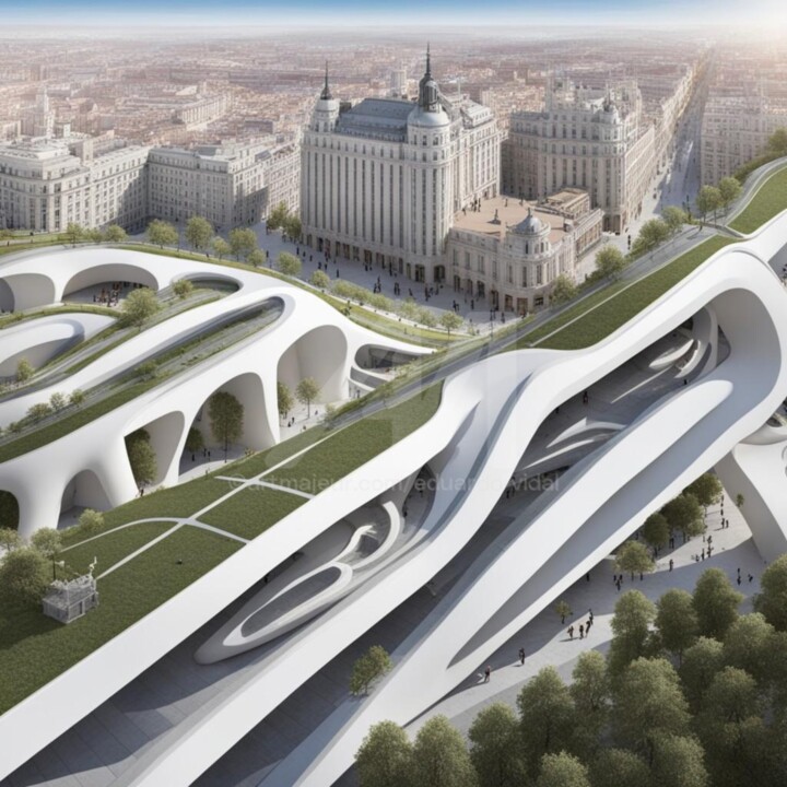 Digital Arts titled "Spain madrid city f…" by Eduardo Vidal, Original Artwork, Digital Painting