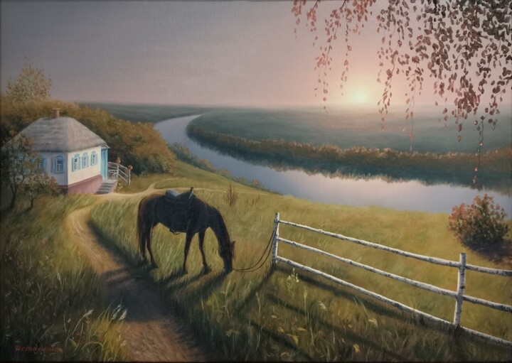 Painting titled "On native soil" by Elena Istomina, Original Artwork, Oil Mounted on Wood Stretcher frame