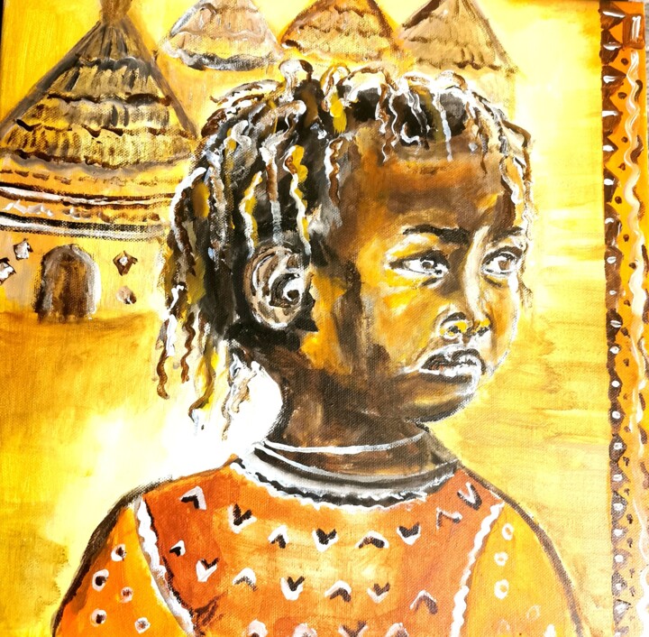 Village Child 绘画, 15.8x15.8 in