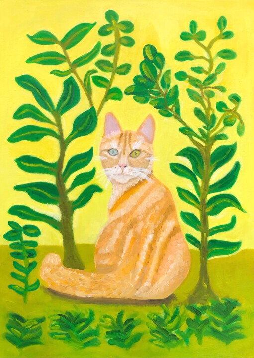 Turkish cat in garden 绘画, 19.7x13.8 in