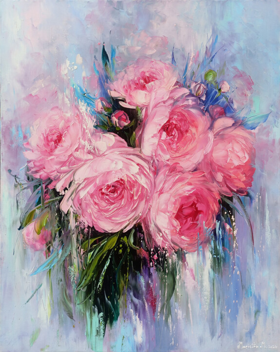 제목이 "Serenade in Pink"인 미술작품 Marietta Martirosyan로, 원작, 기름 나무 들것 프레임에 장착됨