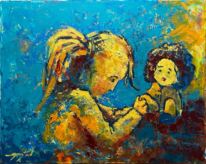 ORIGINAL painting 20"x16" Old Doll Картина, 16x20 in
