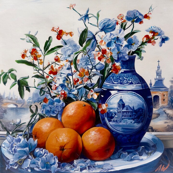 Dutch still life 'Amsterdam' 绘画, 11.8x11.8 in