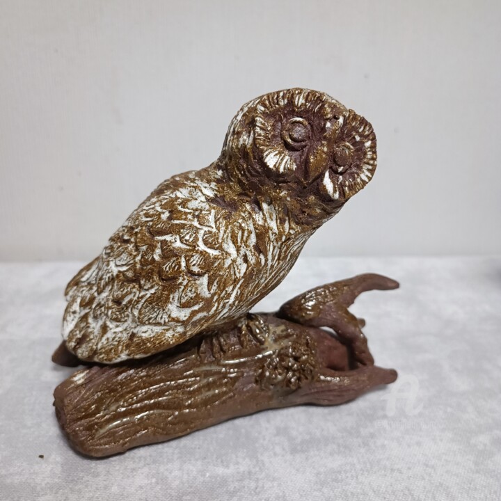 Ceramic owl sculpture 雕塑, 5.1x5.9 in
