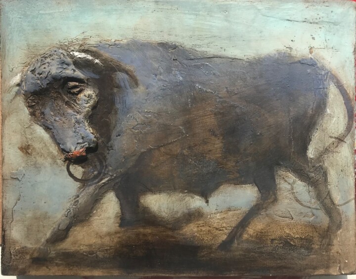 A small bull 绘画, 9.1x11.4 in