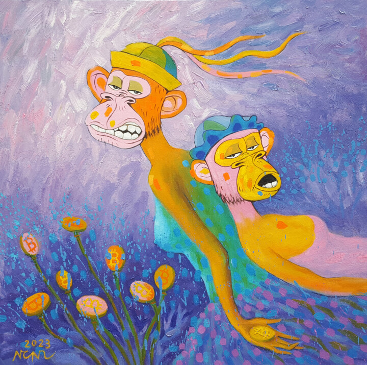 Two sisters in the digital age 绘画, 31.5x31.5 in