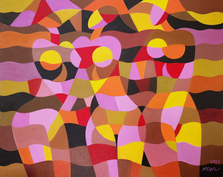 Three girls Painting 绘画, 31.5x39.4 in