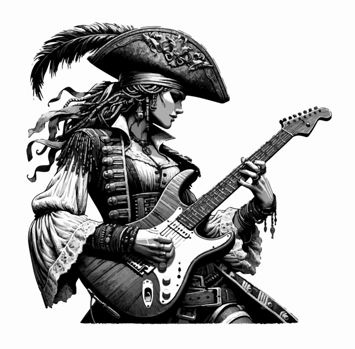 Digital Arts titled "woman pirate playin…" by Angelo Arcamone, Original Artwork, AI generated image