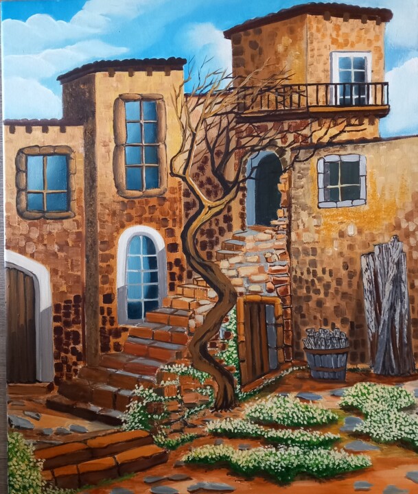 Habitat en pierre Schilderij, 21,7x18,1 in
