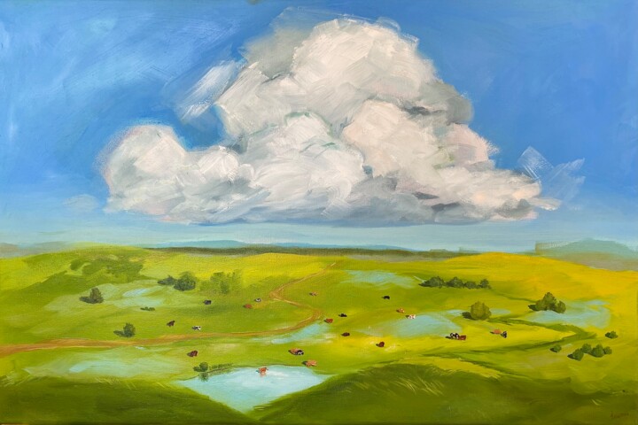 Rural Landscape with Cloudy Sky 绘画, 15.8x23.6 in
