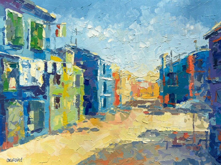 "The colorful streets of Burano" 绘画, 11.8x15.8 in