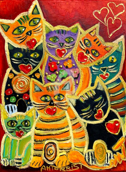 HISTOIRE DE CHATS 絵画, 15.8x11.8 in