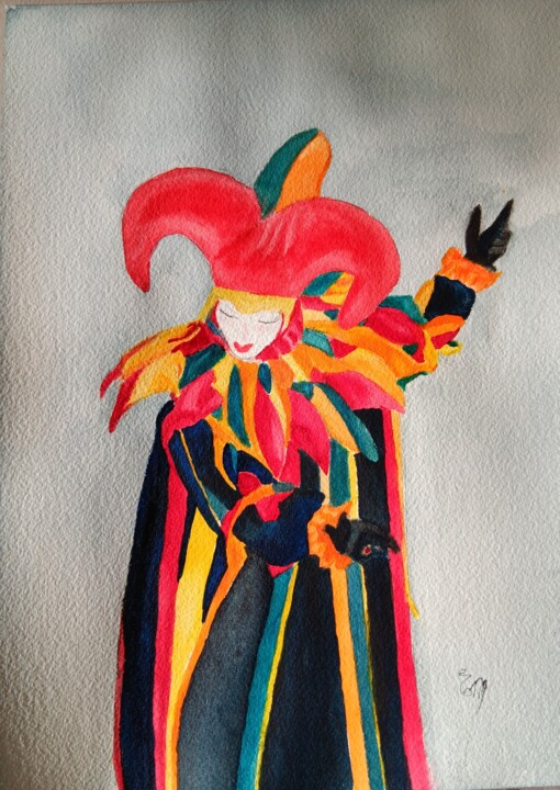 CARNAVAL Aquarelle originale unique 绘画, 11.8x7.9 in