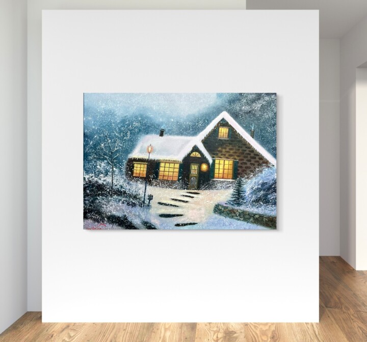 The festive lights of a winter night. 絵画, 19.7x27.6 in