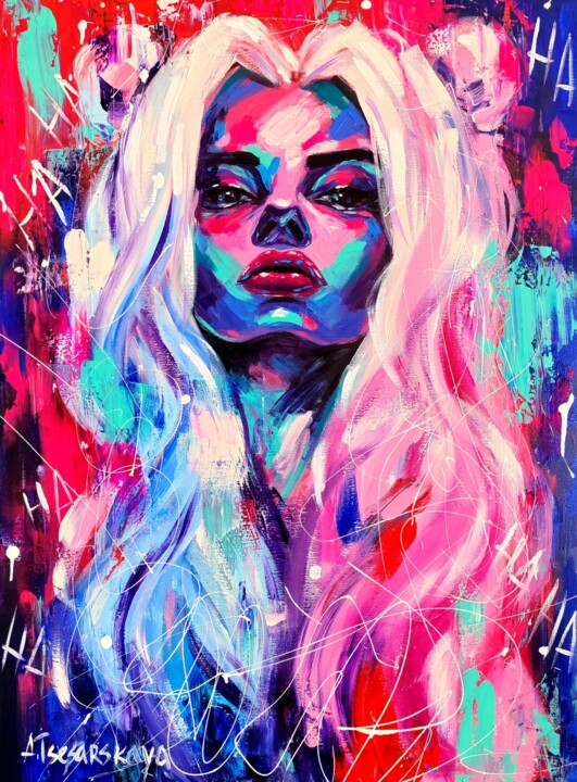 Harley Quinn - colorful portrait woman 绘画, 31.9x23.6 in