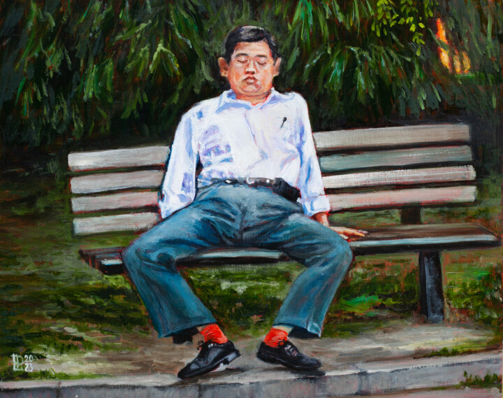 Napping in the Park 绘画, 9.5x11.8 in