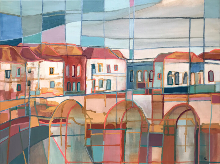 Painting titled "Tavira" by Kelly Allison, Original Artwork, Acrylic Mounted on Wood Stretcher frame