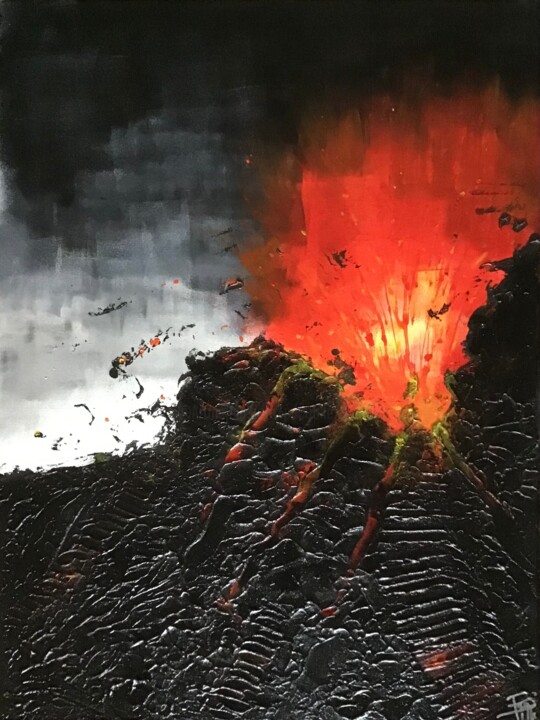 Painting titled "Petite fournaise" by Pacotille, Original Artwork, Acrylic