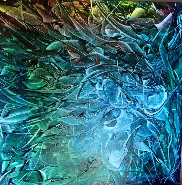 LUMINESCENCE BLEUE Painting, 35.4x35.4 in