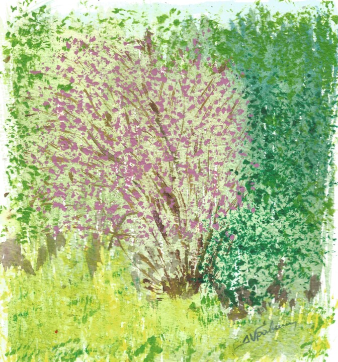 Painting titled "Μωβ Ελεγεία" by Despina Vrouvaki, Original Artwork, Watercolor